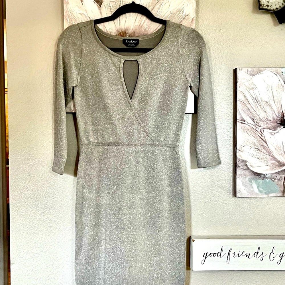 BEBE SZ S/P FABULOUS Silver Metallic Bodycon